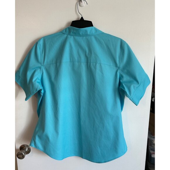 Chico's Size 2 Women No-Iron Short Sleeve Button-Up Blouse - Picture 3 of 6